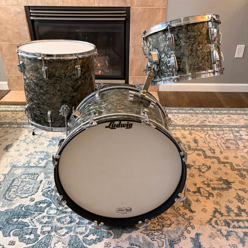 Vintage 1960's Ludwig Classic Outfit in Black Diamond Pearl with Bags - 14x20, 9x13, 16x16 image 1