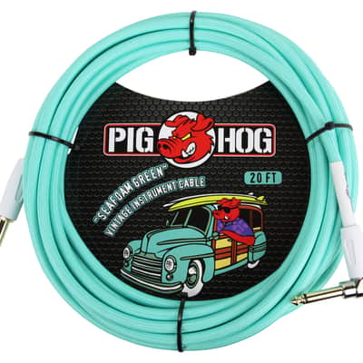 Pig Hog PCH20SGR 1/4' Straight to 1/4' Right-Angle Seafoam Green Instrument Cable, 20 feet image 2