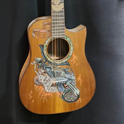 Blueberry Handmade Mini-Concert Small Body Acoustic Guitar Biker Motif image 12