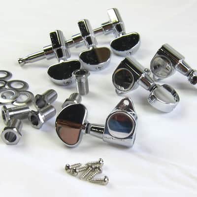 Tuners Half Moon Buttons 3x3 Complete Set Chrome 6 O'Clock Flange Die Cast  NEW image 2