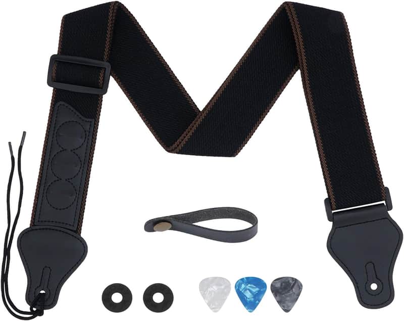 Guitar Strap, Soft Cotton Straps With 3 Pick Holders, Strap Button Headstock Adaptor, 1 Pair Locks and 3 Picks Set For electric/Acoustic Guitar image 1