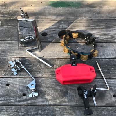 LP Cow Bell, Red Jam block, Tambourine, Clamps x2 (5 item bundle) image 2