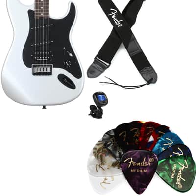Charvel Jake E. Lee Signature Pro-Mod So-Cal Style 1 Electric Guitar - Pearl White  Bundle with Fender 2" Polyester Logo Strap - Black with White Logo... (4 Items)