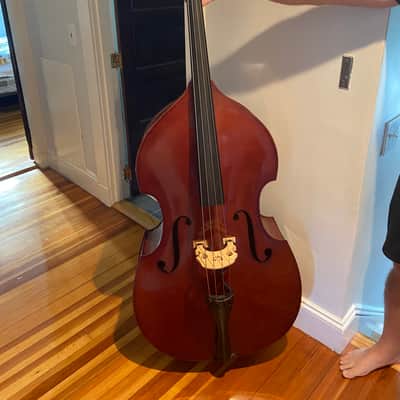 samuel shen SB100 3/4 upright bass with pickup and gig bag image 1