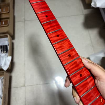 Red round gloss 22frets flame Maple electric Guitar neck for DIY parts image 1