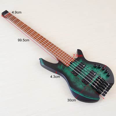 Custom Green 5 String Headless Bass, Burl Wood Top Body, Basswood Body, Maple Neck, 24 Frets Fingerboard image 11