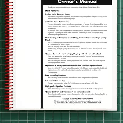Roland FP-2 — 2 in 1 Owners Manual User Guide Instructions — 86 Pages — USA Made