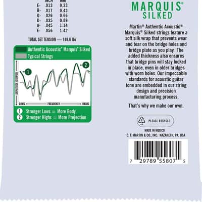 Martin MA150S Authentic Marquis Silked Medium 80/20 Bronze Acoustic Guitar Strings, 13-56 image 2