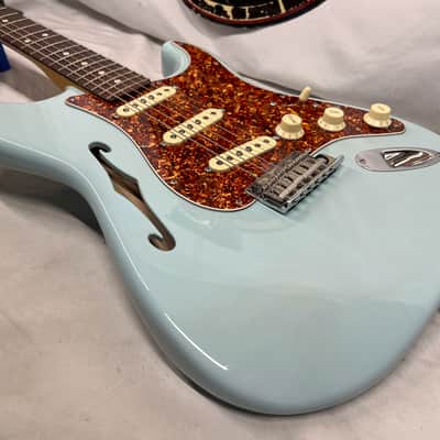 Fender Limited Edition American Professional II Stratocaster Thinline Semi-Hollow Body Electric Guitar - Transparent Daphne Blue image 19