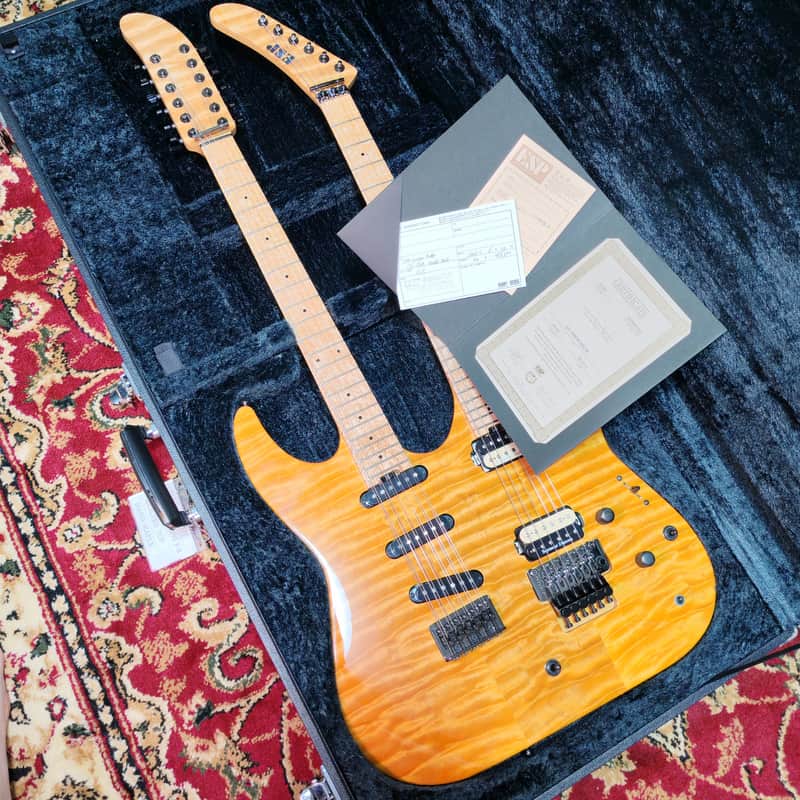 [SUMMER SALE] ESP Custom Order George Lynch Double Neck, Birdseye Maple, Natural Quilted Maple, Lawsuit Banana Headstock, MIJ Japan image 1