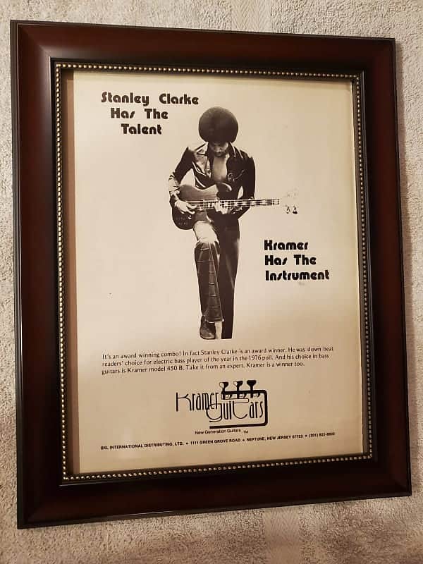 1976 Kramer Guitars Promotional Ad Framed Stanley Clarke Kramer 450B Bass Original image 1