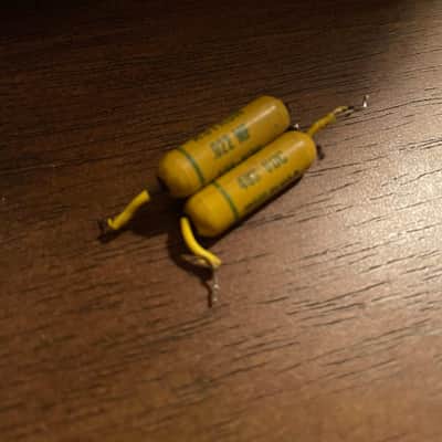 Matched Pair Vintage Astron .022 uf 400v Mustard Tone Capacitors TEST .023 #A image 2