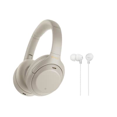 Sony WH-1000XM4 Wireless Noise Cancelling Over-Ear Headphones with Mic (Silver) with In-Ear Earbud Headphones Bundle (2 Items) image 1