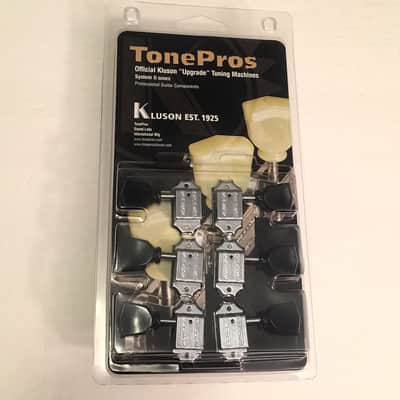 Guitar Tuner Set TONEPROS KLUSON Vintage Style 3x3 TUNERS - Black Keystone Button - CHROME image 1