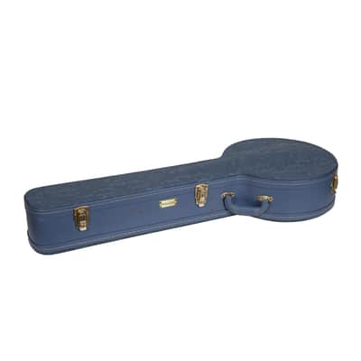 Crossrock Relief Series Banjo Case for 5-String Resonator | Carved Smoke Blue Finish, Monochrome Blue Velvet Interior, Lock – Premium Wooden Hardshell image 4