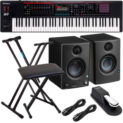 Roland Fantom-07 76-Key Keyboard, Keyboard Stand, Bench, Sustain Pedal, Presonus Eris 3.5, (2) 1/4 Cable Bundle