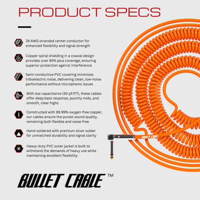 Bullet Cable 10/20 Orange Straight Coil Cable (30ft) image 4