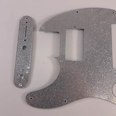 Lefty Left Handed Platinum Silver Glitter Humbucking Pickguard + Control Cover set for Fender Tele Telecaster image 1
