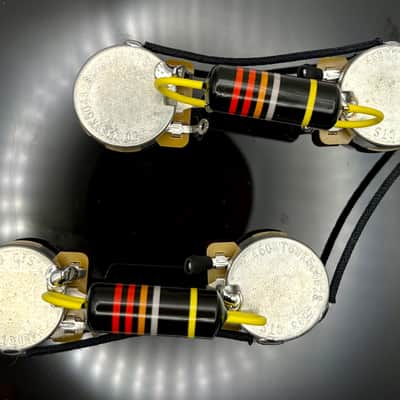 Gibson Les Paul 50s style wiring harness with new Bumblebee 0.022uF paper in oil capacitors and split long shaft pots image 1