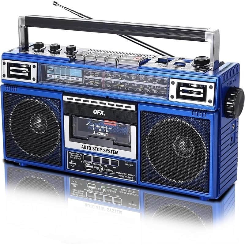 Bluetooth Portable Cassette Player Boombox – 4-Band AM/FM/SW Radio with USB, SD & MP3 Recording image 1
