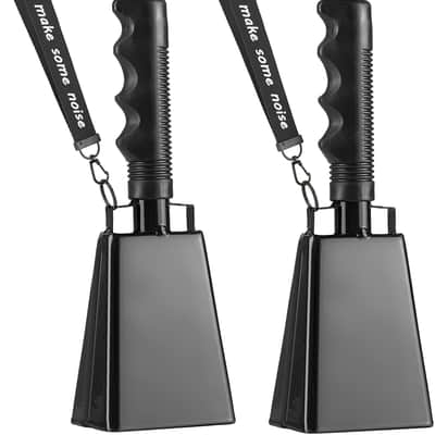 Cow Bells with Wrist Strap - Cowbell with Handle 2pcs, Cowbells for Sporting Events, for Football Games,Chimes, Percussion, Musical Instruments, Call Bell, Farm Ranch (black) image 1