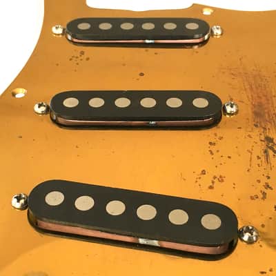 Schecter complete F500t Stratocaster monstertone single coil pickup assembly with brass pickguard image 4