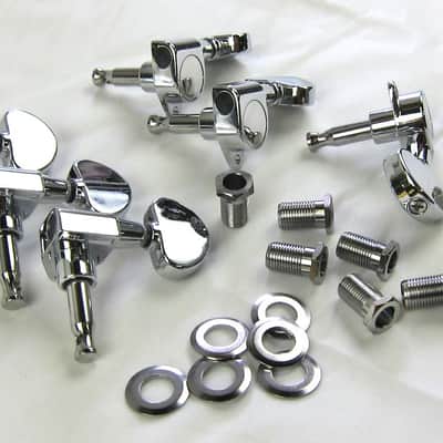 Tuners Half Moon Buttons 3x3 Complete Set Chrome 6 O'Clock Flange Die Cast  NEW image 3