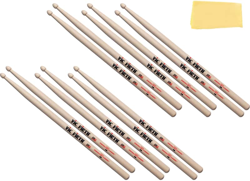 Vic Firth 2B American Classic Drum Sticks - 6 Pairs with Austin Bazaar Polishing Cloth image 1