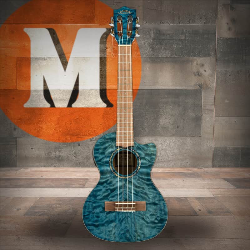 Lanikai Quilted Maple Blue Stain Tenor Cutaway A/E Ukulele w/ Kula Preamp (QM-BLCET) image 1