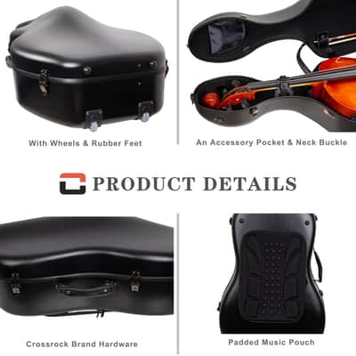Crossrock Poly Carbon Case with Wheels fits 4/4 Full Size Cello, Includes Outside Music Pouch, 3 Handles, Detachable Straps-Black image 6