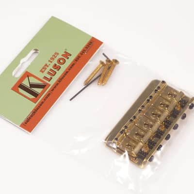 Kluson Vintage 6 String Fixed Hardtail Bridge, Through-mount, Gold image 1