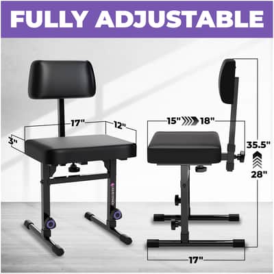 Liquid Stands Adjustable Piano Keyboard Bench with Backrest - Black Padded Cushion Seat for Musicians image 2
