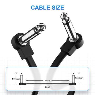 Professional 6 Pack 6 Inch Guitar Patch Cables, Noise Free and Long-lasting Guitar Pedal Cable, Low Profile Save More Space Pedal Board Cables, Right Angle Flat Patch Cable, Black image 3