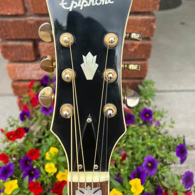 2005 MIK Epiphone EJ-200 EB “Jumbo” Acoustic Guitar ~ Shiny Gloss Ebony Finish, Mustache Bridge, Decorated Fretboard *SALE* image 11
