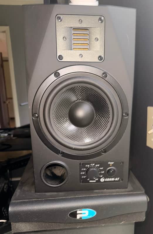 ADAM Audio A7 Powered Studio Monitors (Pair) + ADAM Sub8 Powered Subwoofer + Primacoustic Isolation Platforms 2000s - Black walnut image 1