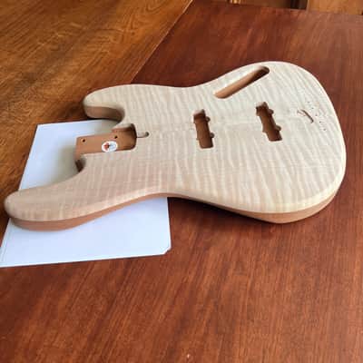 High End Offset Bass Body – Unfinished THICK Curly Maple Top, Solid ONE piece Mahogany Back, Front Routed NOS- limited luthier supply R4 image 14
