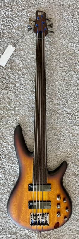 Ibanez SRF705BBF Portamento 5-String Fretless Bass, Natural Browned Burst Flat image 1