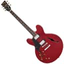 Vintage VSA500 ReIssued Semi Acoustic Guitar ~ Left Hand Cherry Red,