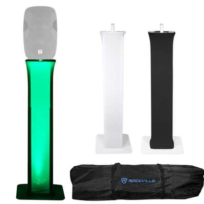 (2) Rockville RTP32W Totem Style DJ Speaker Stands w/Black+White Scrims+(2) Bags image 1