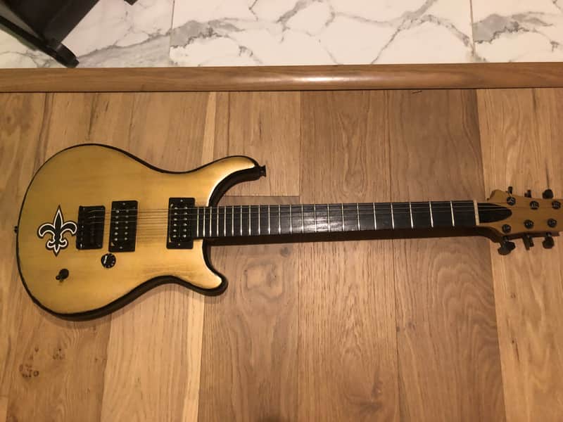Custom built PRS style Saints inspired electric guitar - black and gold image 1
