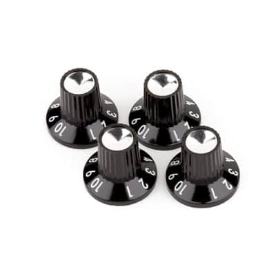 (4) Genuine Fender Black/Silver Skirted (1-10) Push-On Amplifier/Amp Knobs image 1