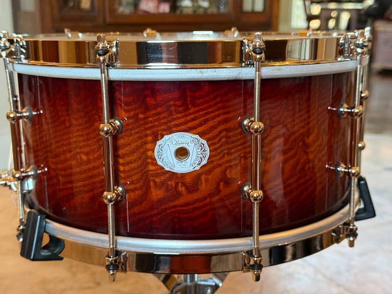 Ludwig Aged Exotic Tamo Ash 6.5x14 Snare Drum Cherry Carmel Lacquer image 1