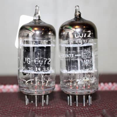 GE JG  (JAN) 6072 12AY7 TIGHT MATCH PAIR BLACK PLATE PLATE TRIPLE MICA S RODS D GETTER TEST NOS+ VINTAGE 1955 image 1