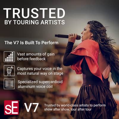 sE Electronics V7 Dynamic Microphone for Singing, Speech & Studio Recording - XLR Handheld Professional Microphone with Supercardioid Aluminum Voice Coil for Huge Gain Before Feedback - Brushed Nickel image 2