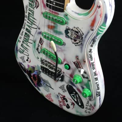Custom Painted and Upgraded Fender Squier Strat - Aged and Worn With Graphics and Matching Headstock image 4