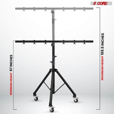 5 Core DJ Light Stand Tripod w Wheels 79" Crossbar 6 Light Points Adjustable 169.5" Stage Lighting Stand image 2