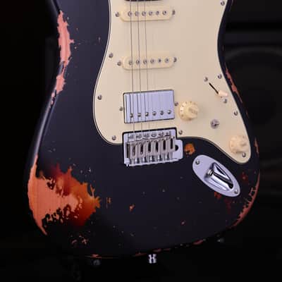 Dhatarattha HSS Strat-Style – Black Over Sunburst Nitro Relic image 5