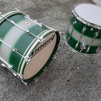 1990's Ludwig Green/Silver Duco 2PC Mach Lug Drum Set (20"x14" BD + 14"x12" FT) image 7