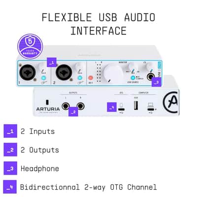 Arturia - MiniFuse 2 OTG - Audio & MIDI Interface with Creative Software for Recording, Production, Podcasting, Guitar, USBC/USBA - White image 3