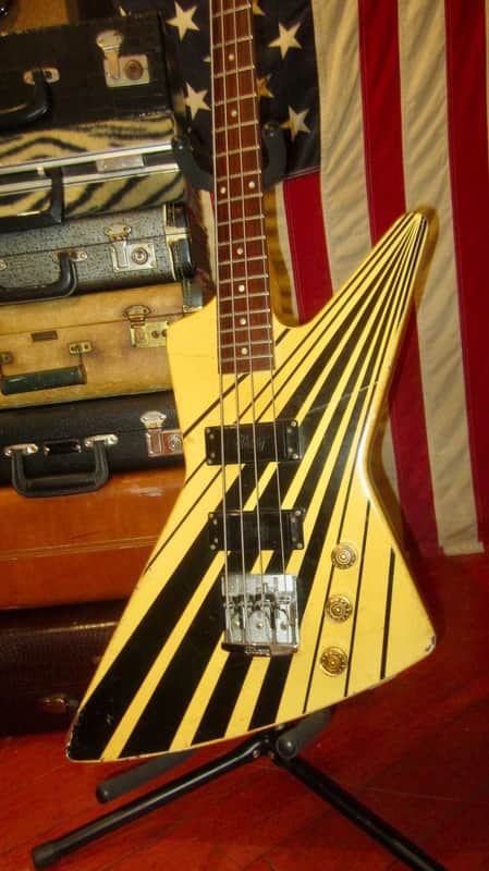 1985 Gibson Designer Series Explorer Bass White w/ Black Stripes image 1